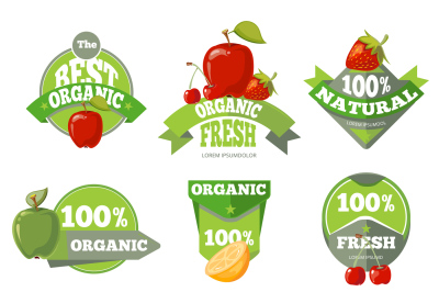 Set of organic natural fruits labels