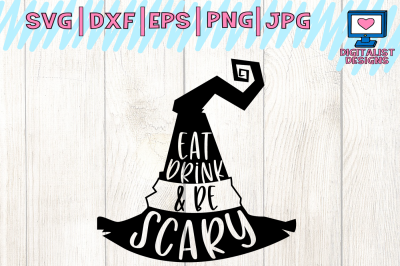 halloween, eat drink and be scary, witch hat, svg