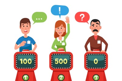 Characters answer test question on intellect show. Pressing button and