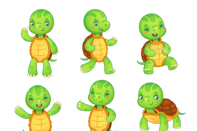 Cartoon turtle. Cute kids turtles, wild animals character set. Tortois