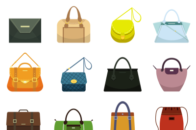 Female leather handbags and male accessory. Colorful handbag accessori