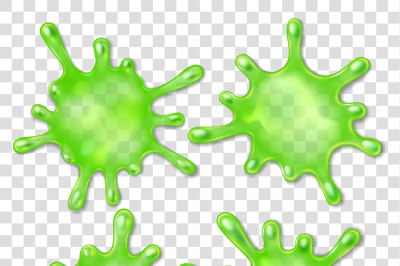 Green slime spot. 3d Splatter snail slug, mucus splash spots with drip