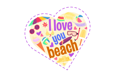 I love you beach. Cartoon heart shape