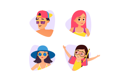 Set of summer cartoon avatars