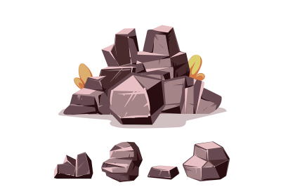 Set of rocks. Cartoon isometric 3d flat style