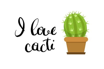 Vector horizontal illustration with cute cactus 