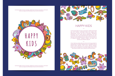 Vector card template hand drawn children toys on background