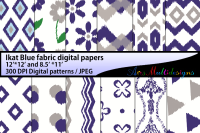 ikat bluedigital papers,ikat pink pattern, ikat blue fabric