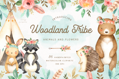 Woodland Tribe Watercolor Clip Art