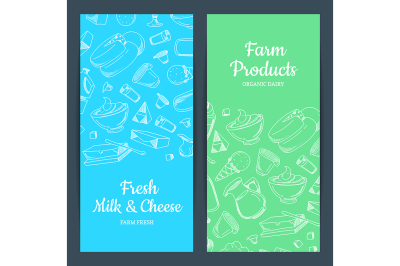 Vector banner or flyer templates with place for text and sketched milk