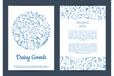 Vector card or flyer template with place for text and hand drawn dairy