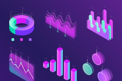 Business statistic digital infographic charts. Modern isometric info g