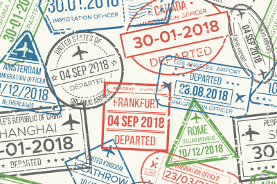 Travel visa airport stamps seamless pattern. Traveling document&2C; vise 