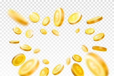 Shiny realistic gold coins explosion. Casino golden coin, falling mone