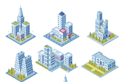 Isometric city architecture, cityscape building, landscape garden and 