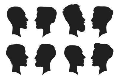 Adult male head profile silhouette. Man icon. Fashion people haircut o