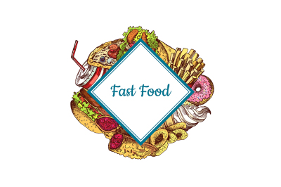 Vector hand drawn colored fast food illustration