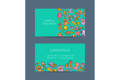 Vector business card template for shop, kindergarten with hand drawn 