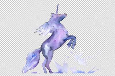 Cute unicorn horse PNG watercolor set