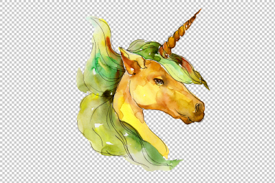 Cute colorful unicorn horses PNG watercolor set