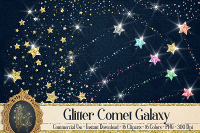 16 Glowing Glitter Comet Star Galaxy, Gold Rain Comet Star PNG