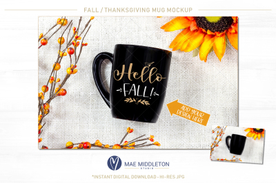Fall / Autumn / Thanksgiving Black Mug Mock up