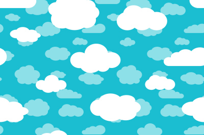 Bright turquoise blue sky and white clouds seamless pattern