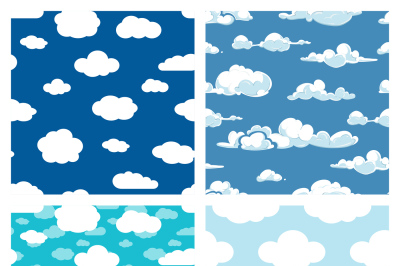 Blue sky and white clouds seamless patterns set