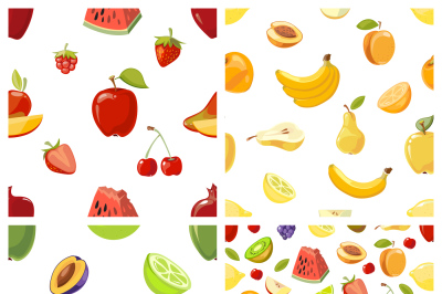 Set of vector fruits seamless patterns