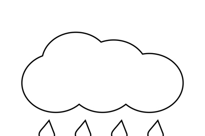 Outline vector cloud with falling rain isolated white