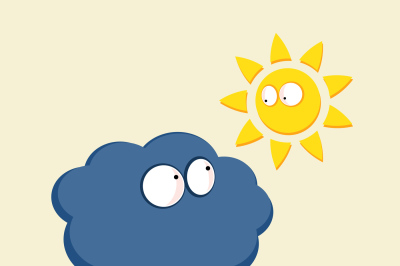 Funny cartoon sun and cloud looking