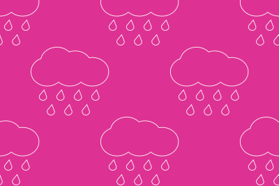 Outline vector rainy clouds seamless pattern