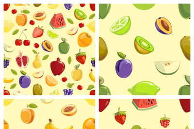 Set of vector fruits seamless patterns