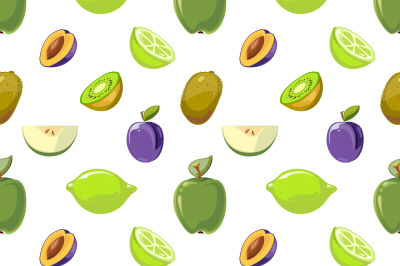 Green and blue fruits seamless pattern over white background