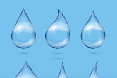 Set of realistic transparent water drops