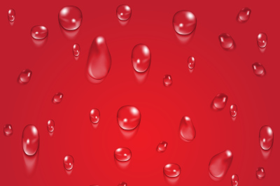 Bright red transparent water drops vector background