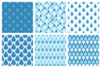 Set of blue vector water drops seamless patterns