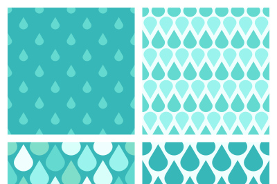 Set of turquoise vector water drops seamless patterns