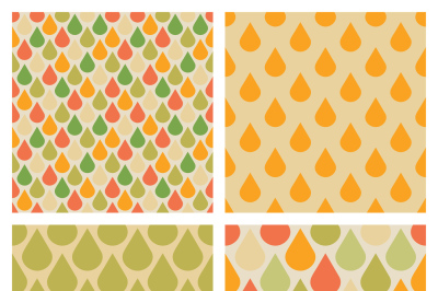 Set of vector drops seamless patterns in retro fall colors