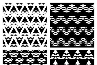 Set of vector abstract geometric seamless backgrounds in black a