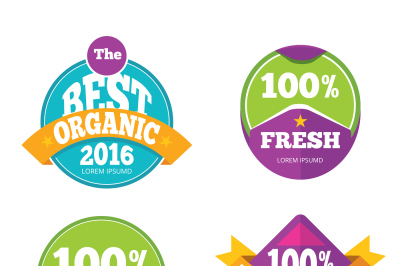 Colorful organic fresh natural labels set