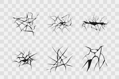 Realistic wall cracks isolated on transparent checkered background