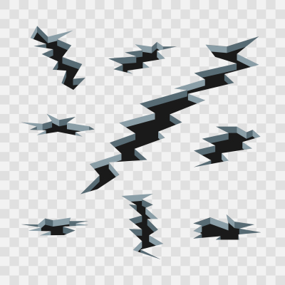 Cartoon cracks in the ground isolated on transparent checkered backgro