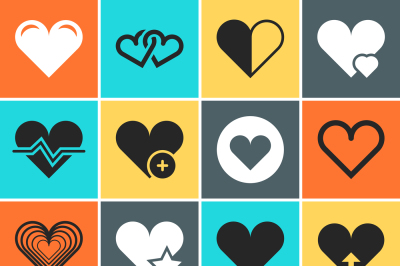 Vector heart icons for wedding and valentines day invitation cards