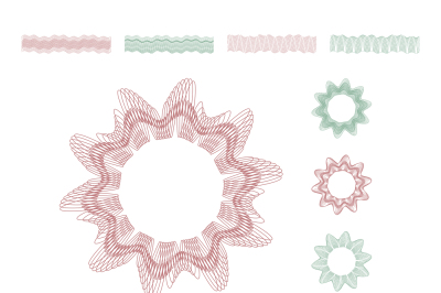 Guilloche engraving lines, money security borders vector decorative el
