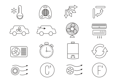 Air conditioning, cooling vector thin line icons