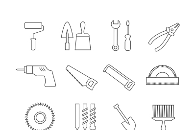 Thin line construction tools, home repair vector icons, toolkit symbol