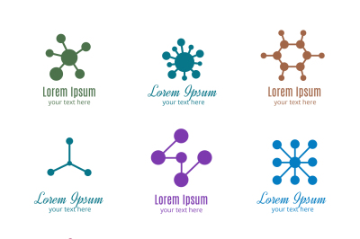 Dna and molecule vector logos for tech, medicine, science, chemistry, 