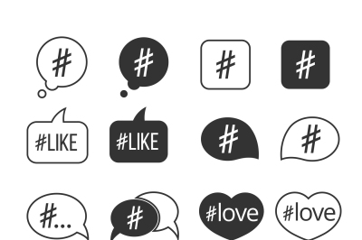 Hashtag post social media vector icons set