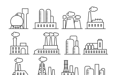 Factory and plant thin line vector icons